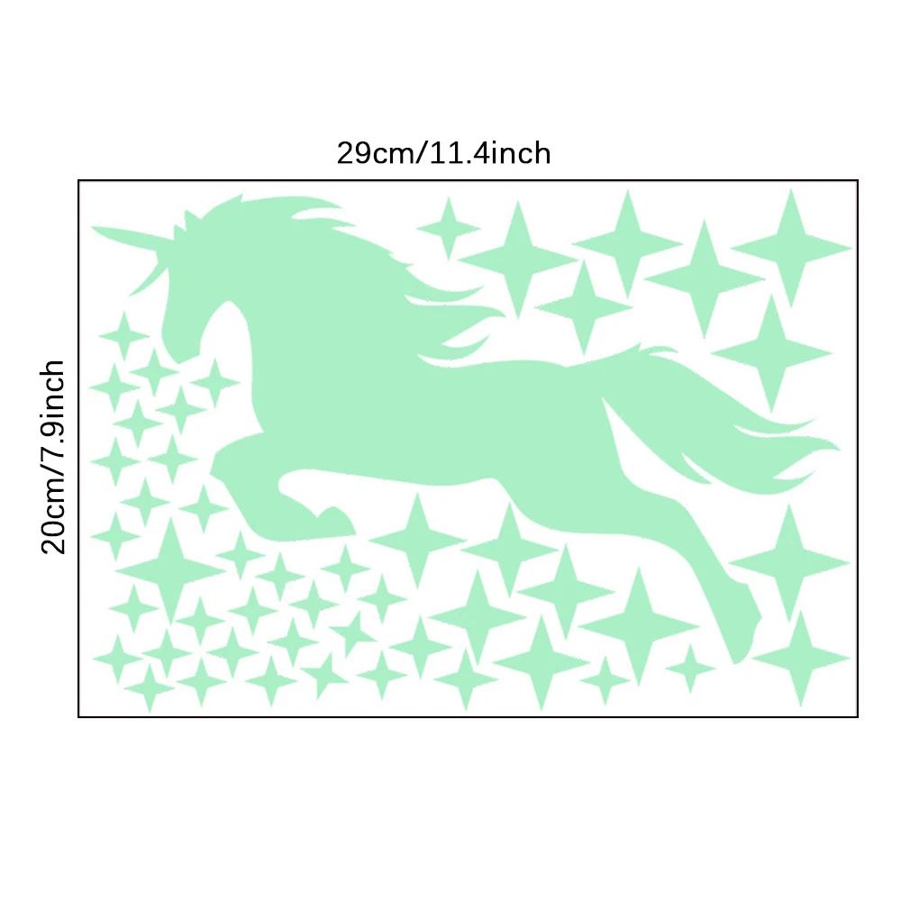Luminous Unicorn 3D Wall Stickers Set Green Stars DIY Art Decals Glow in The Dark Sticker for Kid Room Bedroom Home Decoration