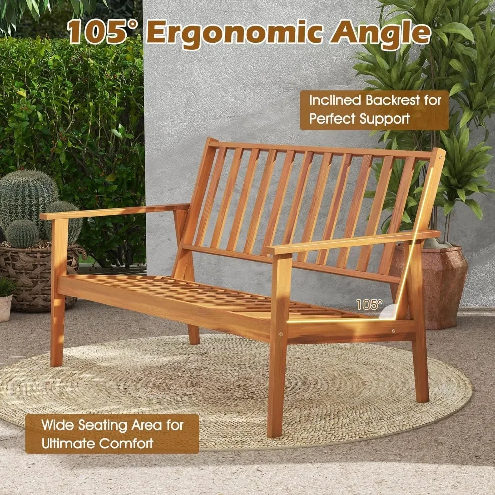 4 Pieces Garden Sofa Set, Outdoor Acacia Wood Conversation Set with Soft Cushions and Coffee Table, Outdoor Sectional Sofa Set 3
