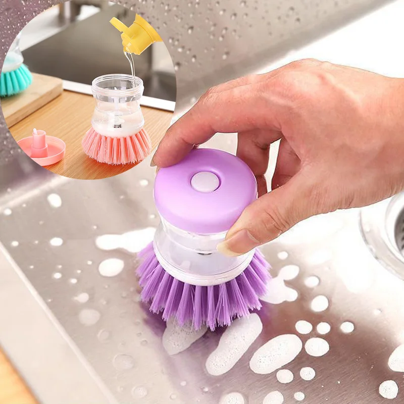 Automatic Liquid Soap Pressure Washing Brush Pot Dish Bowl Cleaning Brushes Scrubber Hand