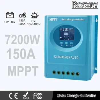 ROEXBY MPPT Solar Charge Controller 150A 100A 60A 12V-48V Auto LCD & Dual USB Charging for Phone Lead-acid/Lithium Battery