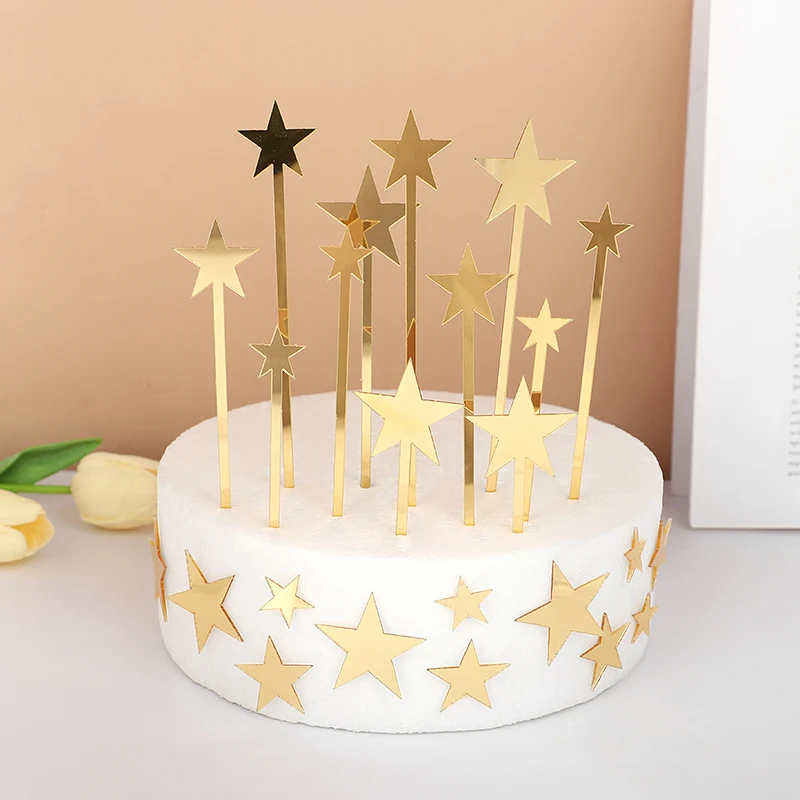 Happy Birthday Cake Toppers - Gold Mirror Acrylic, 12-Piece Set, Mini Size - Elegant Script For Cakes & Cupcakes