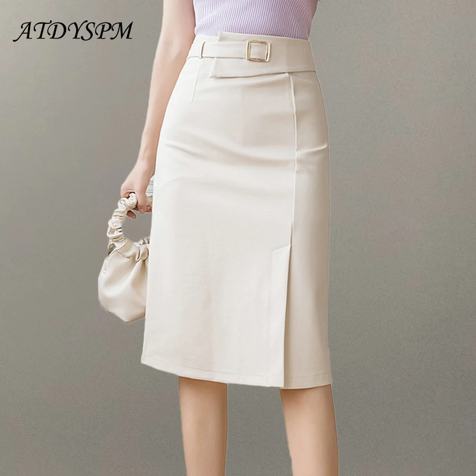 elegantes para mujer, faldas Midi de cintura alta, estilo OL, Vintage, coreana, Oficina - AliExpress
