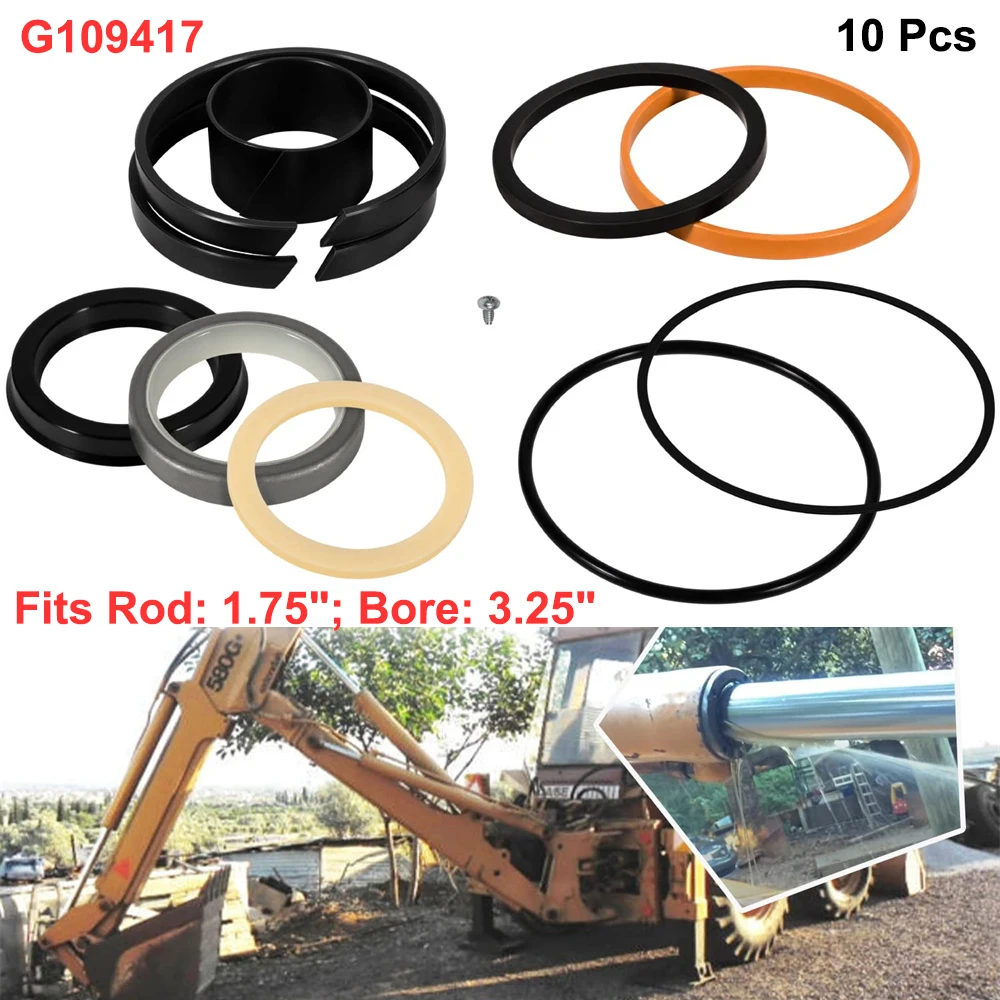 Hydraulic Cylinder Seal Replacement Kit G109417 for Case 650 850D 855D W30, 35C 35CWL 580B 580D 580E 580G 580SD 580SE Rod: 1.75"
