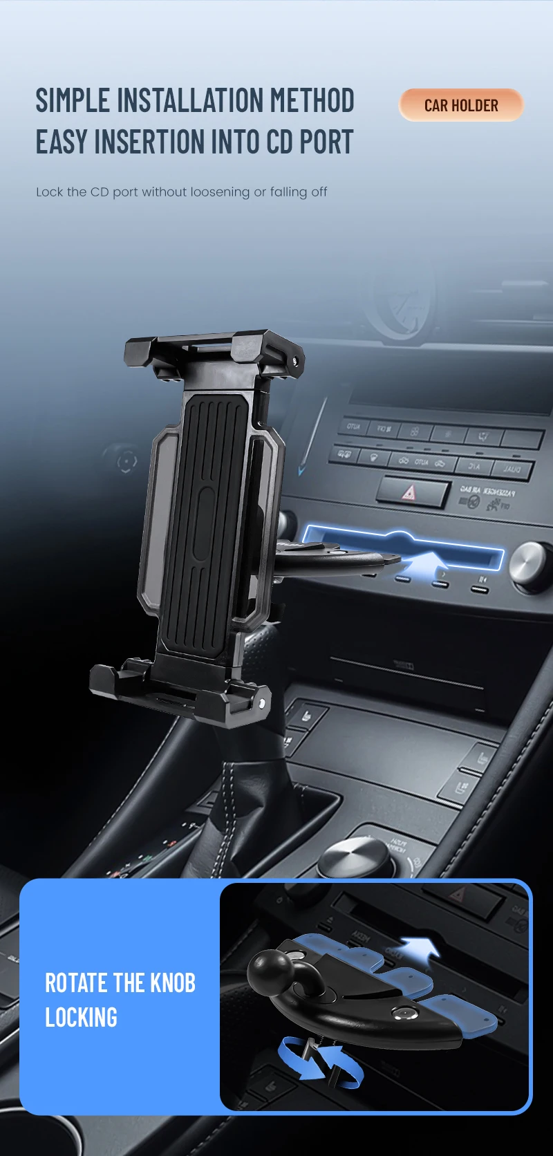 Universal Car Tablet Stand Phone Holder Auto CD Slot Mount Bracket for iPad Pro For iPhone iPad Phone & Tablet Support 4-14 Inch