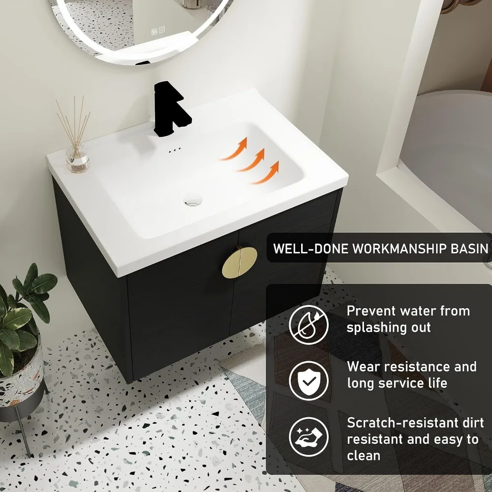 Modern 28" Floating Bathroom Vanity with Sink Wall Mounted Bathroom Vanity with Top Basin & Storage Cabinet Luxury 3