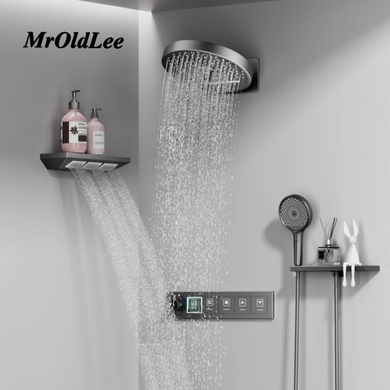 Shower System Set 2025 in Wall Mount With Thermostatic Multi-Function Mixer Rainfall For Showering Luxury Bathroom Smart Home Shower System Set 2025 in Wall Mount With Thermostatic Multi-Function Mixer Rainfall For Showering Luxury Bathroom Smart Home