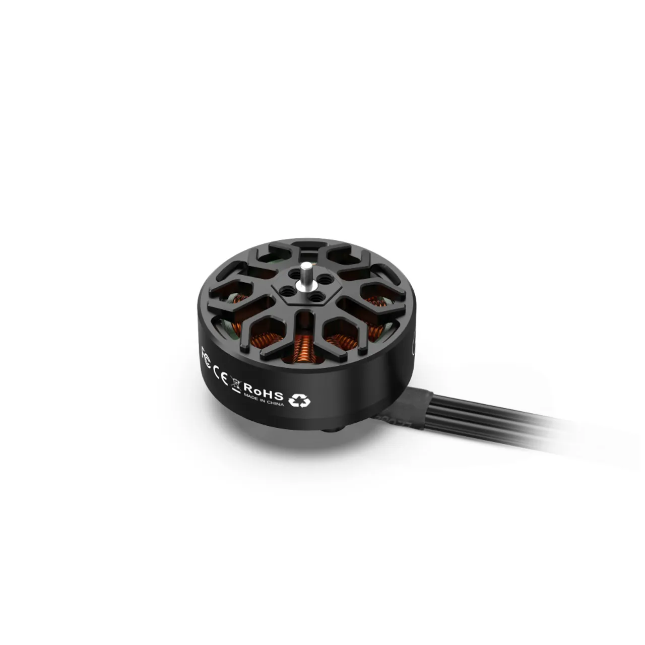 Les quatre moteurs brushless SpeedyBee 2306.5-1800KV dans leur emballage d'origine, prêts pour l'assemblage.
