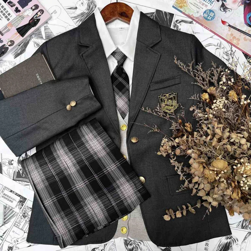 Back-to-School Suit 6pcs Japanese School Uniform for Girls JK Shirt Multiple Colors & Styles Blazer Set Sex Pleated Plaid Skirt