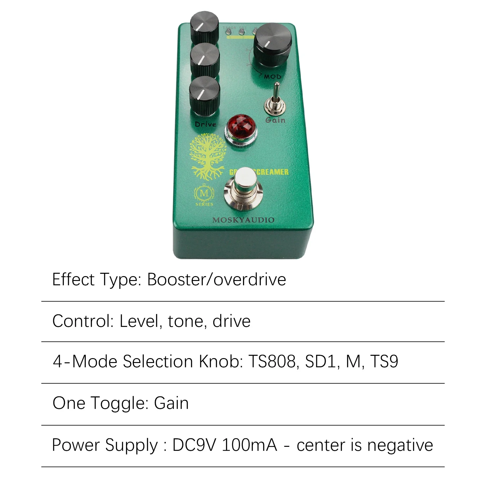 Guitar Effect Pedal MOSKYAudio Booster/Overdrive 4 Mode Switch & Level/Tone/Drive Controls Guitar Effector Effect Processor Tool