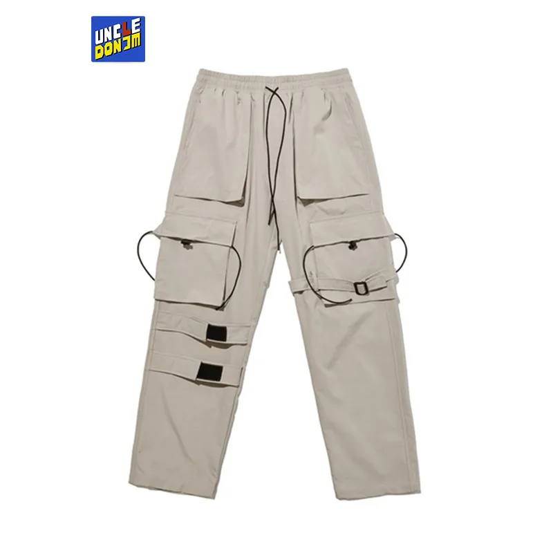UNCLEDONJM Military style multi pocket overalls men velcro strap casual cargo pants high street