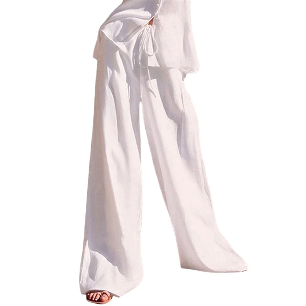 

Брюки Douhoow женские с завышенной талией, хлопково-льняные свободные штаны с широкими штанинами, повседневные однотонные брюки с эластичным поясом для женщин, на лето