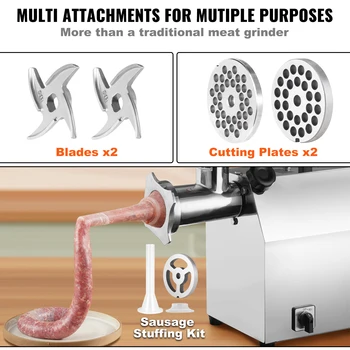 VEVOR Electric Meat Grinder Food Processors Sausage Maker Filler Mincer Stuffer Stainless Steel with 2 Blades for Home Kitchen 4