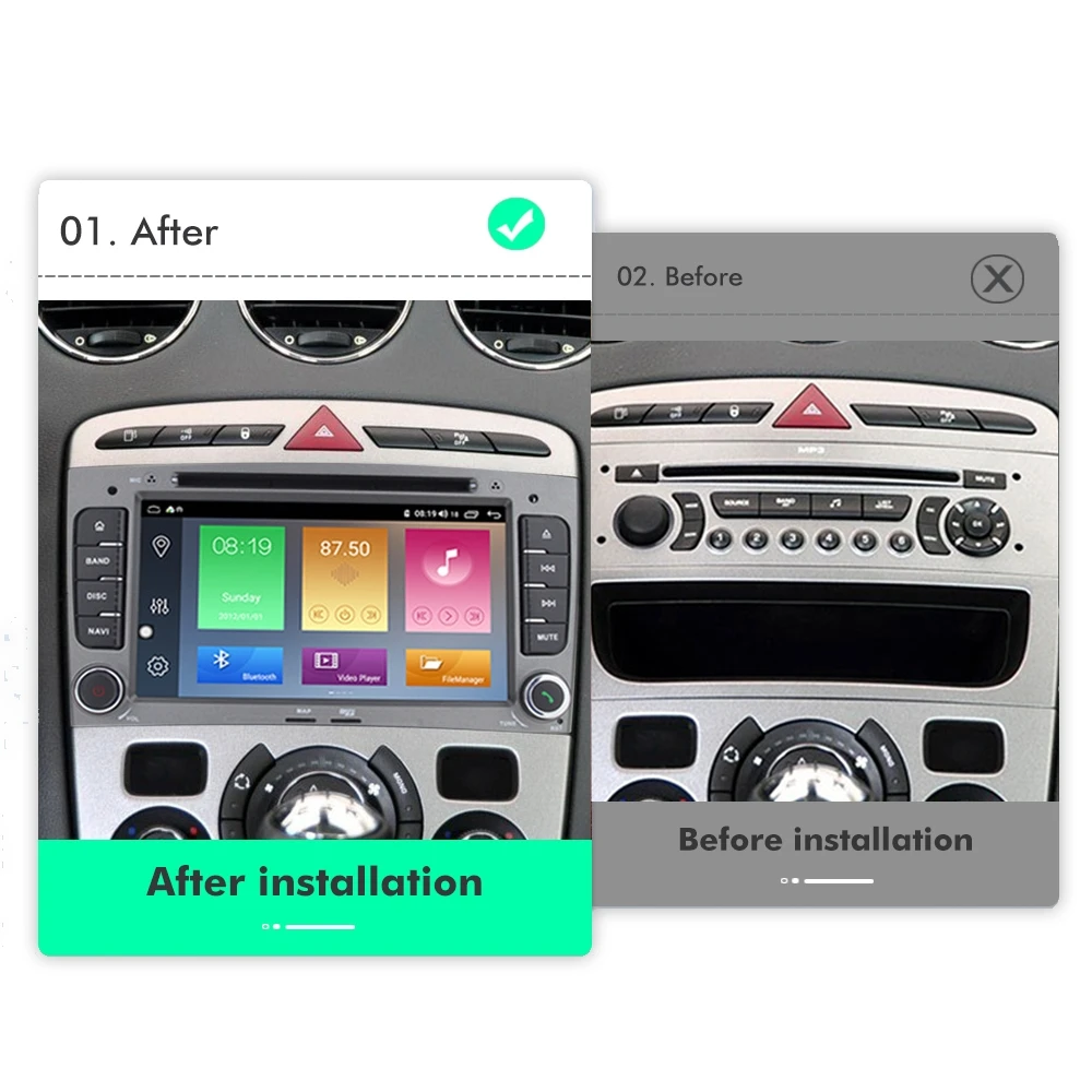 Autoradio Android per Peugeot 308 408 Stereo con GPS Navi WIFI Bluetooth FM  RDS
