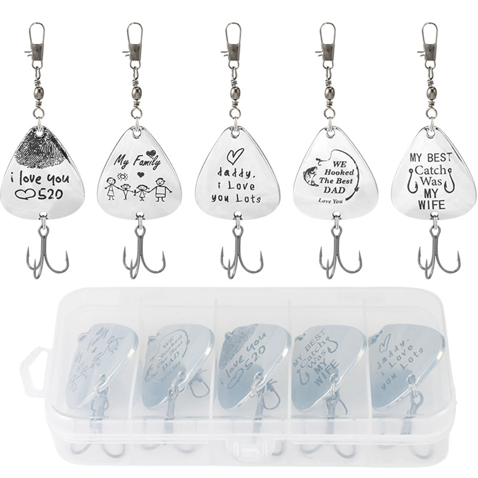 5pcs Metal Spoon Spinner Fishing Lure with Tackle Box Artificial Bait Hard Bait Fishing Gifts for Dad