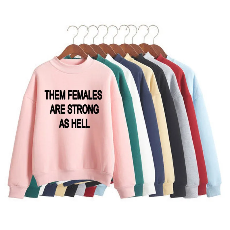 

THEM FEMALES ARE STRONG AS HELL Print Woman Sweatshirt Sweet Korean O-neck Knitted Pullover Autumn Candy Color Women Clothes