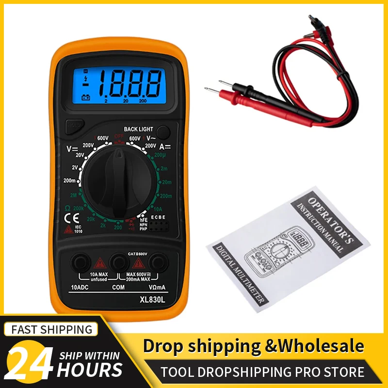 

XL830L Handheld Digital Multimeter LCD Backlight Portable AC/DC Ammeter Voltmeter Ohm Voltage Tester Meter Multimetro Current