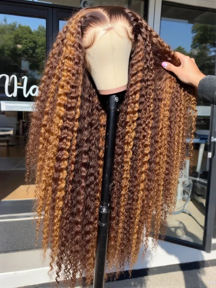 34Inch 13x4 Highlight Deep Wave Wig Human Hair 13X4 Lace Frontal Wig 4/27 Deep Wave Human Hair Wigs 5x5 Glueless Wig 200 Density 1
