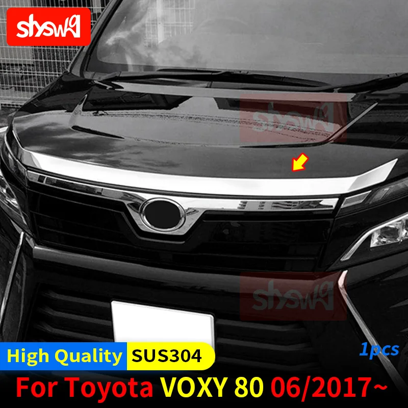 

Front Hood Bumper Grill Chrome Trim For Toyota Voxy 80 2017 Logo Upper Decoration Strip Stainless Steel Exterior Car Styling
