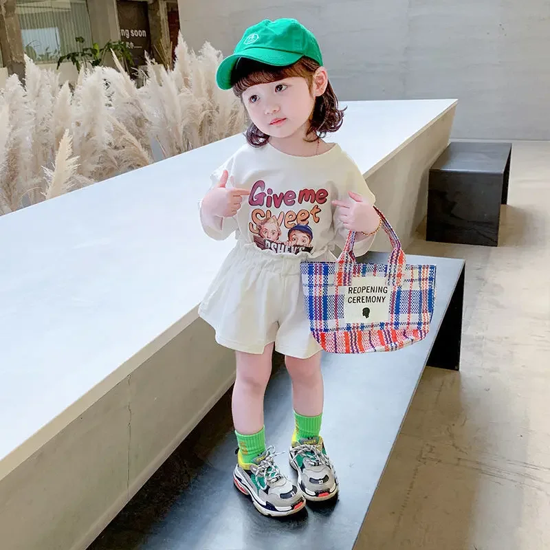 

Children's Top and Bottom Clothes Set Sport Suit Letter Print Shorts for Girls Toddler Baby Clothing Summer Kids Outfit Tshirt