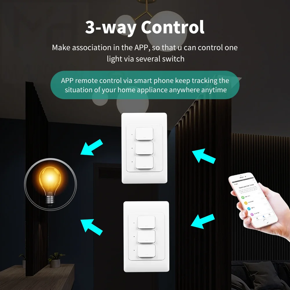 Tuya WiFi Push Smart Switch Button Wall Light Switches 1/2/3gang No Neutral Wire Required Switch Wireless Control Alexa Google