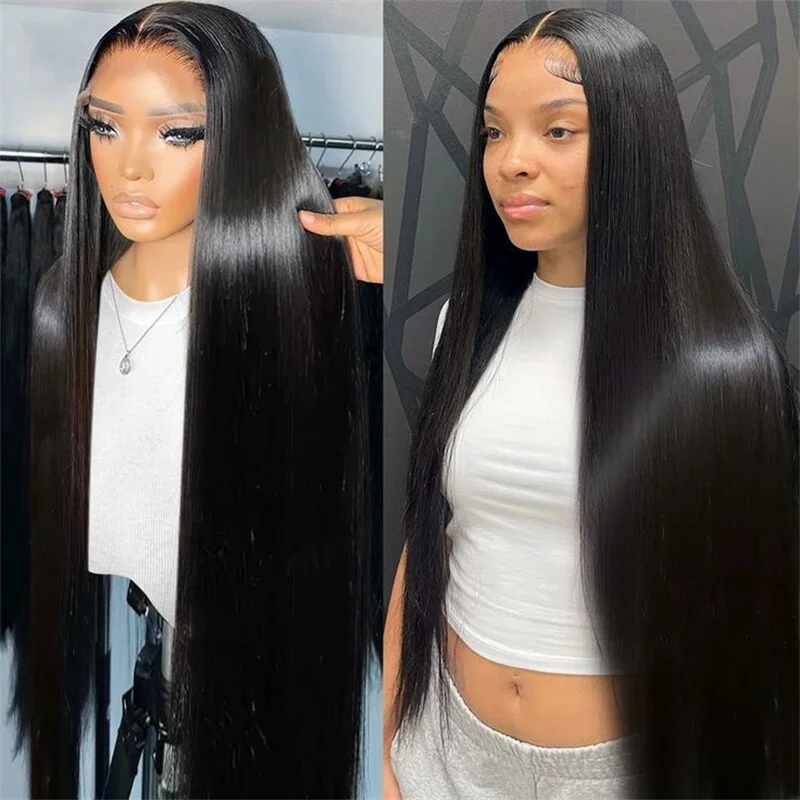 Straight 13x6 HD Lace Frontal Wigs Human Hair 36 30Inch Natural Black Brazilian 4x4 HD Lace Front For Women