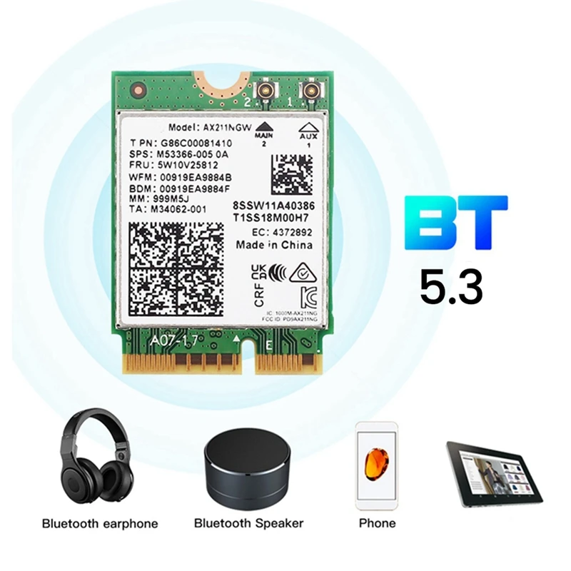 AX211NGW WiFi 6E 트라이 밴드 2.4G/5G/6Ghz 무선 네트워크 와이파이 카드 블루투스 5.3 AX211 M.2 CNVio 와이파이 무선 카드-ELEC