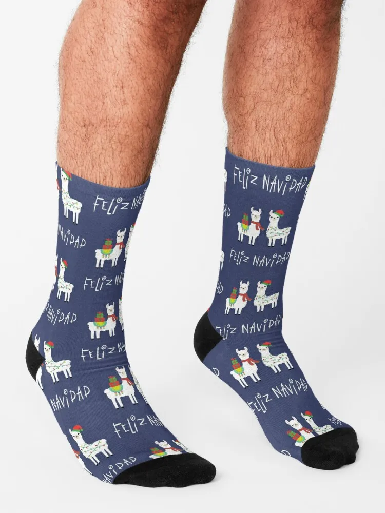 Christmas Llama Feliz Navidad (Spanish Alpaca) Socks socks for men hockey Soccer