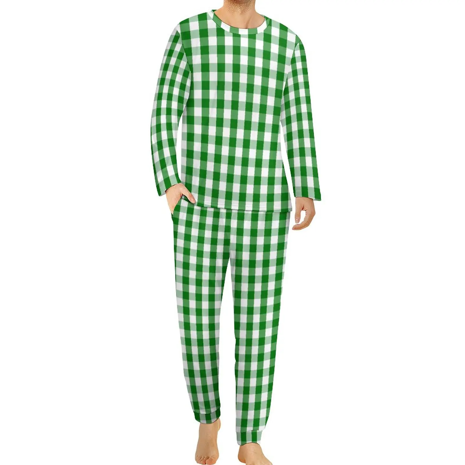 

Christmas Gingham Pajamas Autumn Green Check Plaid Room Nightwear Male 2 Piece Custom Long Sleeve Fashion Oversize Pajama Sets