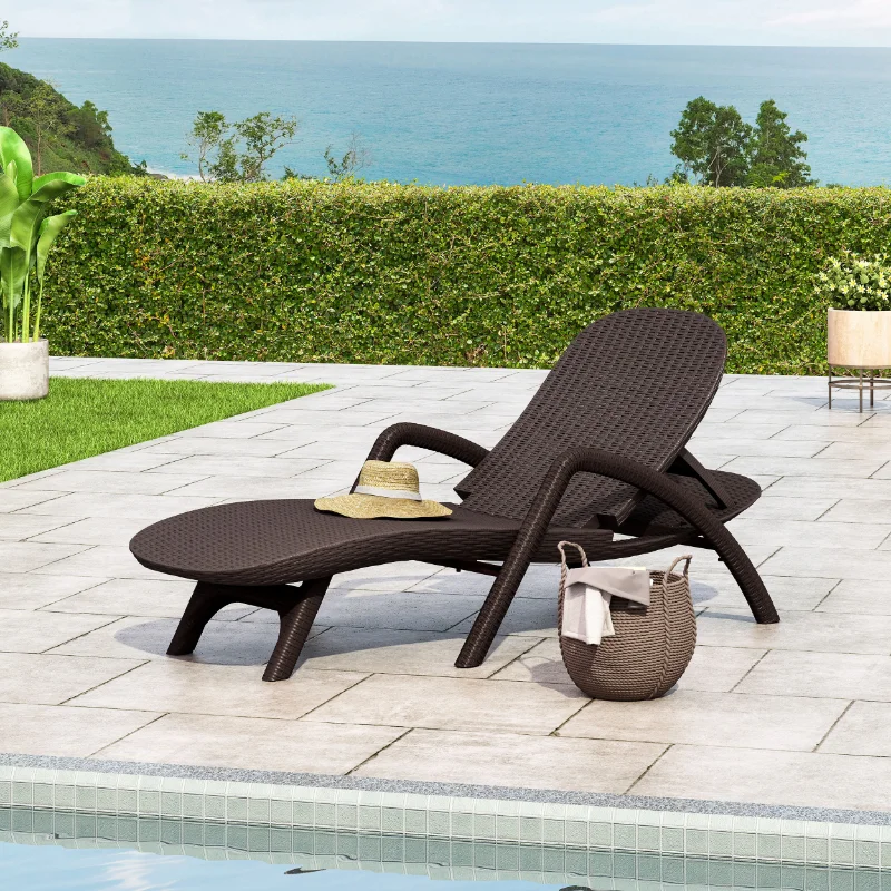 

Keenan Outdoor Faux Wicker Chaise Lounge, Dark Brown lounge chair