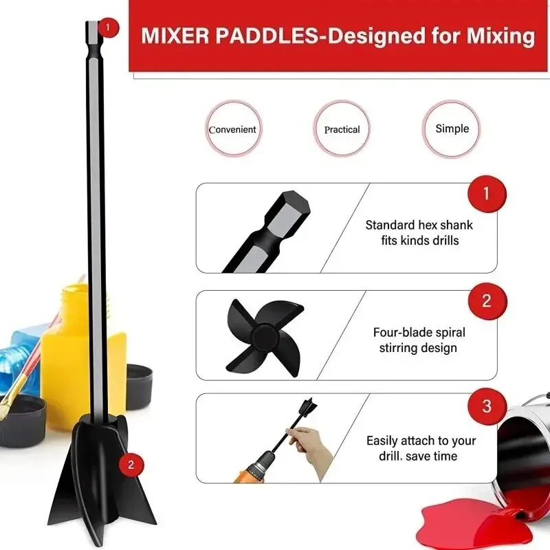 Paint Drill Attachment Epoxy Mixer Paint Drill Attachment Paddle Consistency Liquids Resin Head Stirrer Spiral Blade Stirring Rod Tool