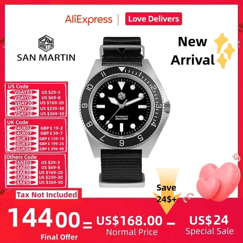 San Martin 40Mm Classic Nh35 Field Watch For Men Diving Self-Winding Military Waterproof Reloj 20Bar Cinturino In Nylon Bgw-9 Sn0123