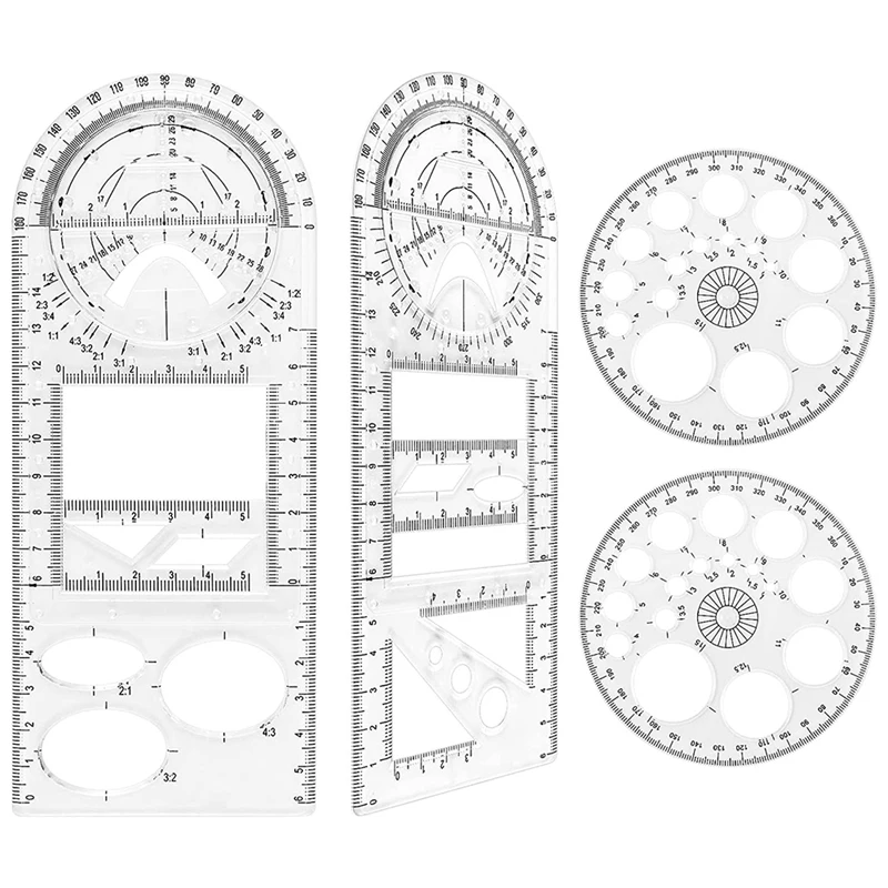 4 Piece Multifunctional Geometric Ruler Set, 2 Multifunctional