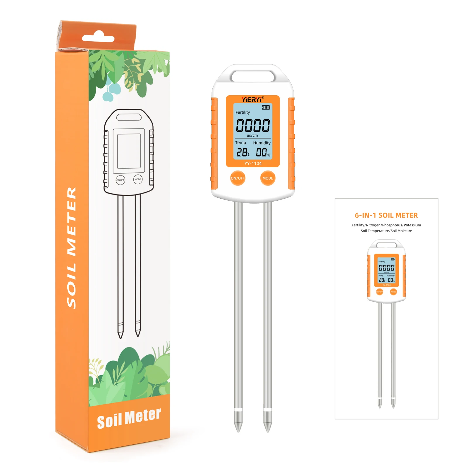 6 in 1 Soil Tester NPK Nutrient Meter Digital Soil Fertility Humidity Temperatur