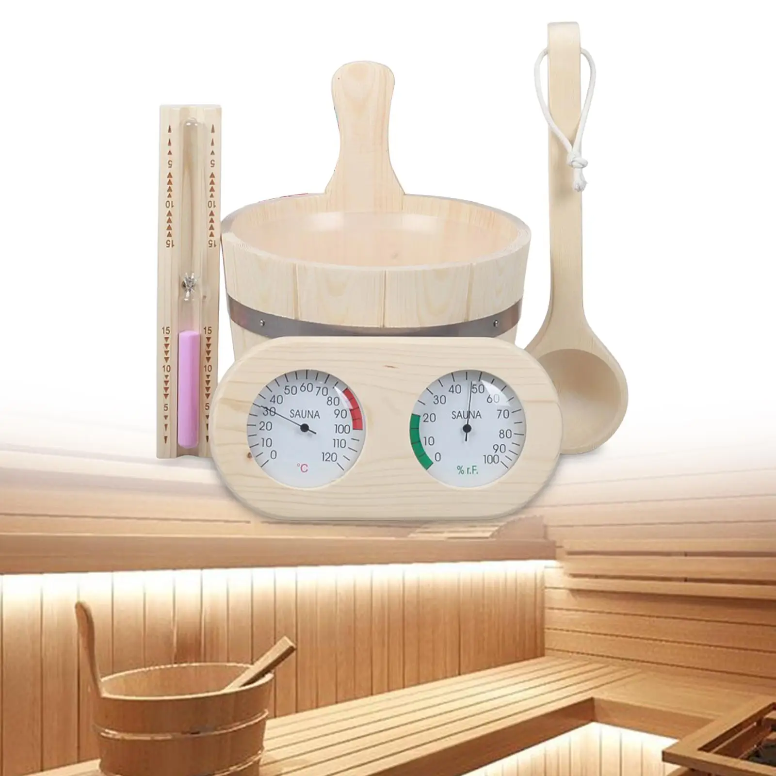

5 Pieces Sauna Accessory Set Thermometer and Hygrometer for Sauna Steam