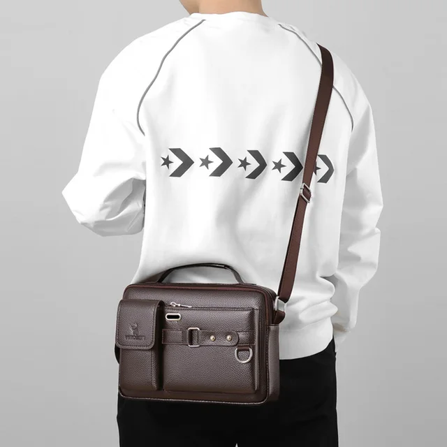 Lelaki PU Kulit Bahu Fesyen Beg Selempang Perniagaan Beg Tangan Beg Hitam Beg Tangan Komputer Riba Lelaki Beg dengan Tali Bahu 2022baru 2