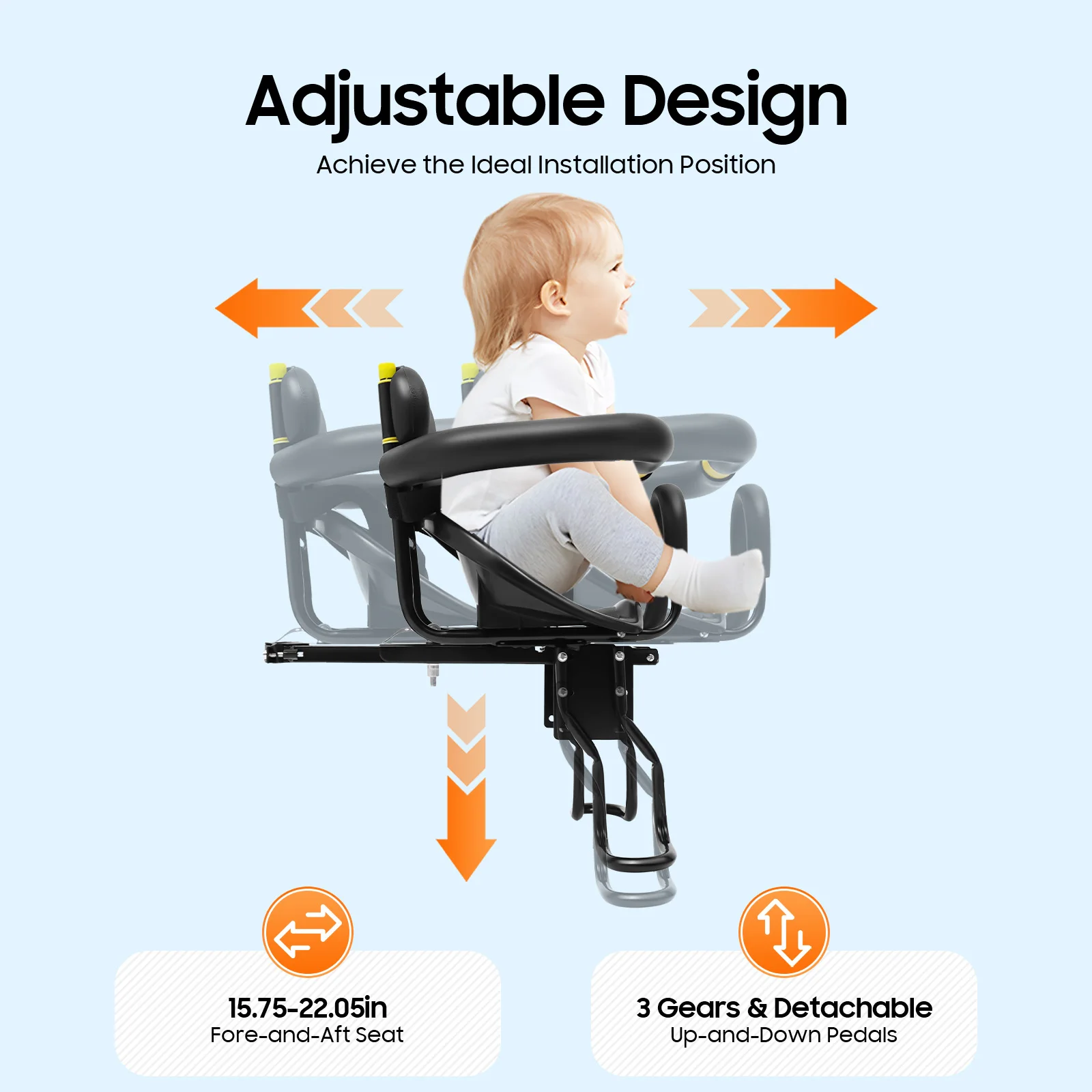 Bike Child Seat Adjustable Bicycle Child Safety Seat Iron Plastic Sponge Black Modern 1-5 Years Old with Belt Guardrail bicycle accessory bicycle safety seat