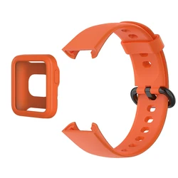 Premium Silicone Strap with Soft Case - Replacement Watchband for Xiaomi Mi Watch/Redmi/Poco (Orange with Case)
