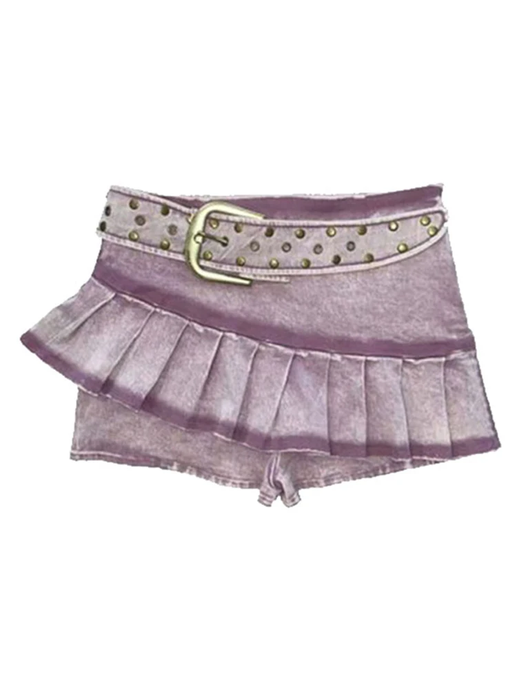 

Women's Purple Jeans Skirt Summer Vintage A-line High Waist Skirt Women Korean Harajuku Y2k 90s Girl Denim Mini Pleated Skirts