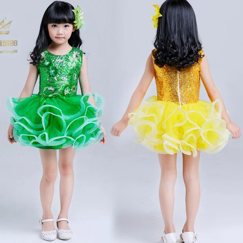 Kids Ballroom Clothing Sequined TUTU Dress Girls Jazz Dance Costume