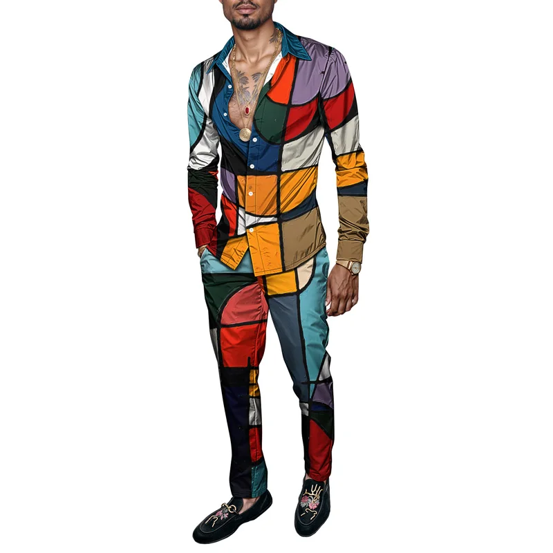 2025 Spring Summer Men Shirt Set Brand Print Fashion Simple Two Piece Set Mens Luxury Lightweight Party Long Sleeves Suit Casual_voghion.com