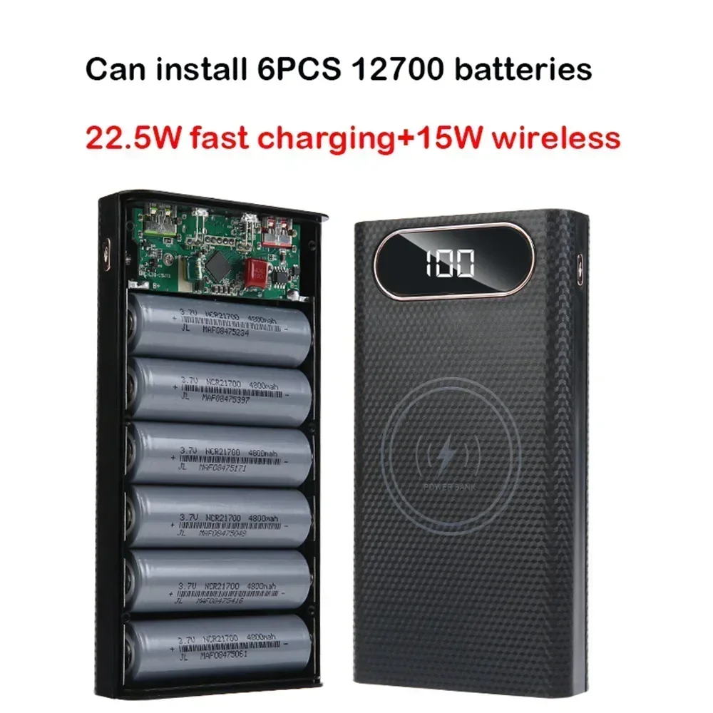 Scatola caricabatteria Supporto per banca di potere Custodia a conchiglia fai-da-te Doppio USB 6x21700 con luce LED 21700 Organizzazione di stoccaggio del guscio della batteria - immagine 5
