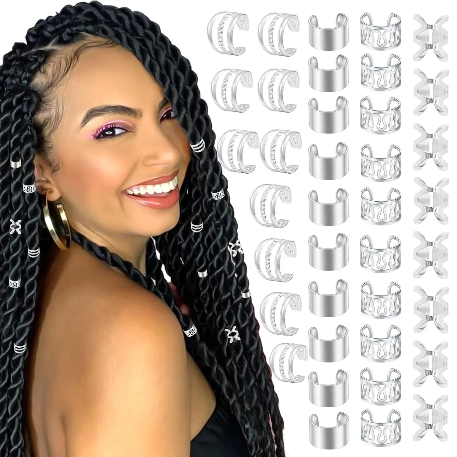 40 Stück Haarschmuck für Zöpfe Gold Haar manschetten Multi Style Ringe verstellbare Haar perlen für Braid Loc Dread lock Zubehör