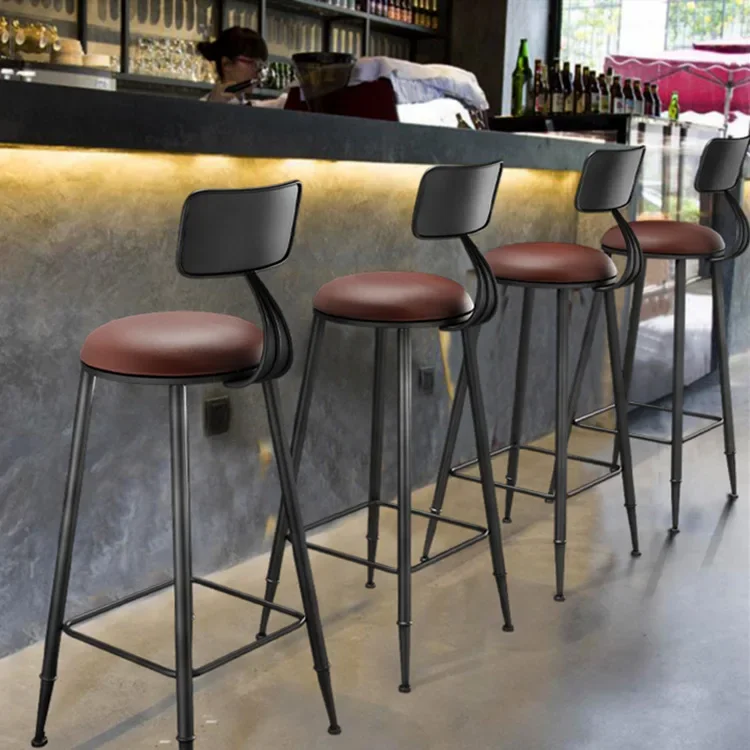 GG2043Modern simple bar high chair back chair solid wood retro high wrought iron bar chair