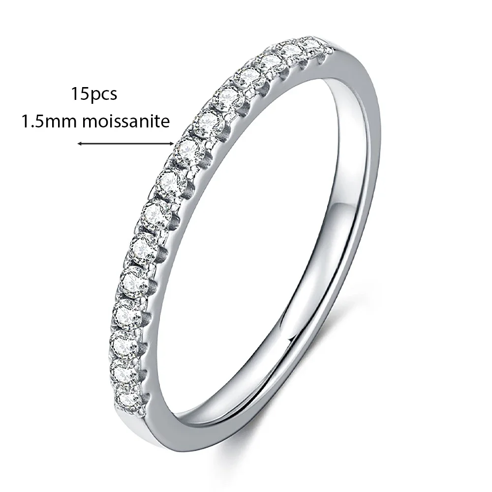 1.5mm Micro Pave Eternity Band All Moissanite Diamond Rings 925 Sterling Silver Plated 18k Gold Half Eternity Ring for Women 4