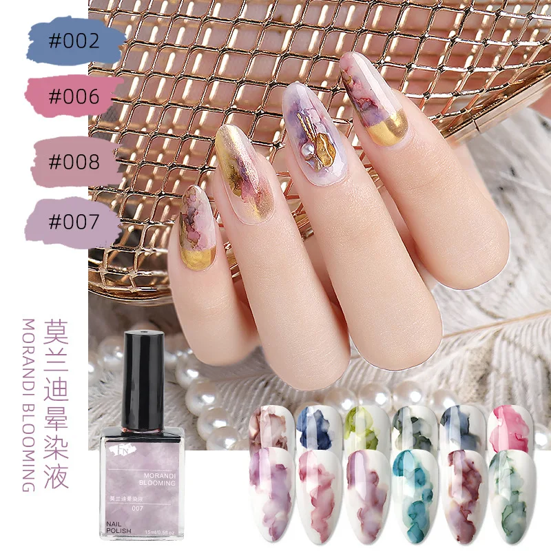 

12pcs 15ml Watercolor Morandi Gel Nail Polish Blooming Flowers Smoke Ink Marble Effect Bubble Varnish Paint Glue Manicure Decor