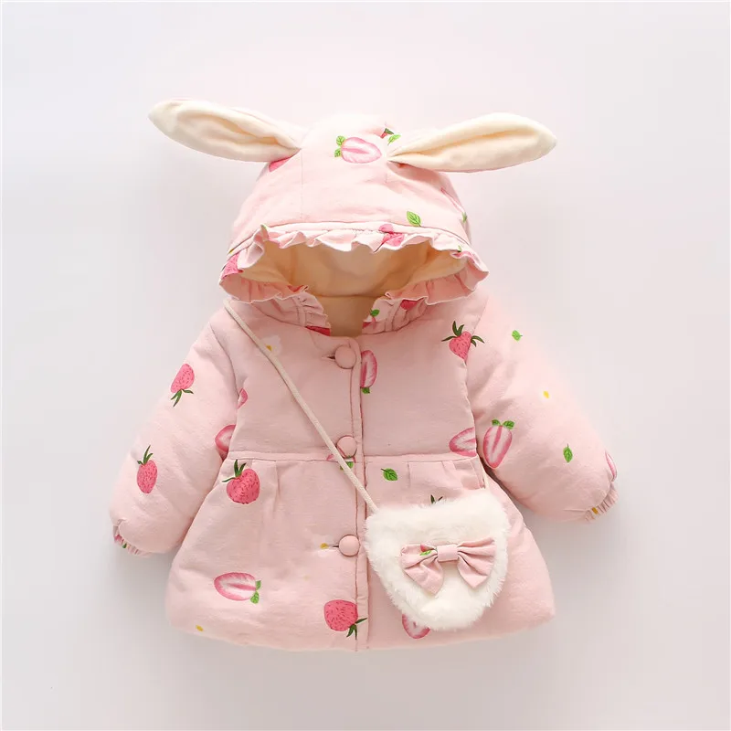 Winter Jacket Kids Girls Hooded Parkas Warm Coat For Girls Jacket Children Clothes Print Thicken Coats Outerwear With Bag