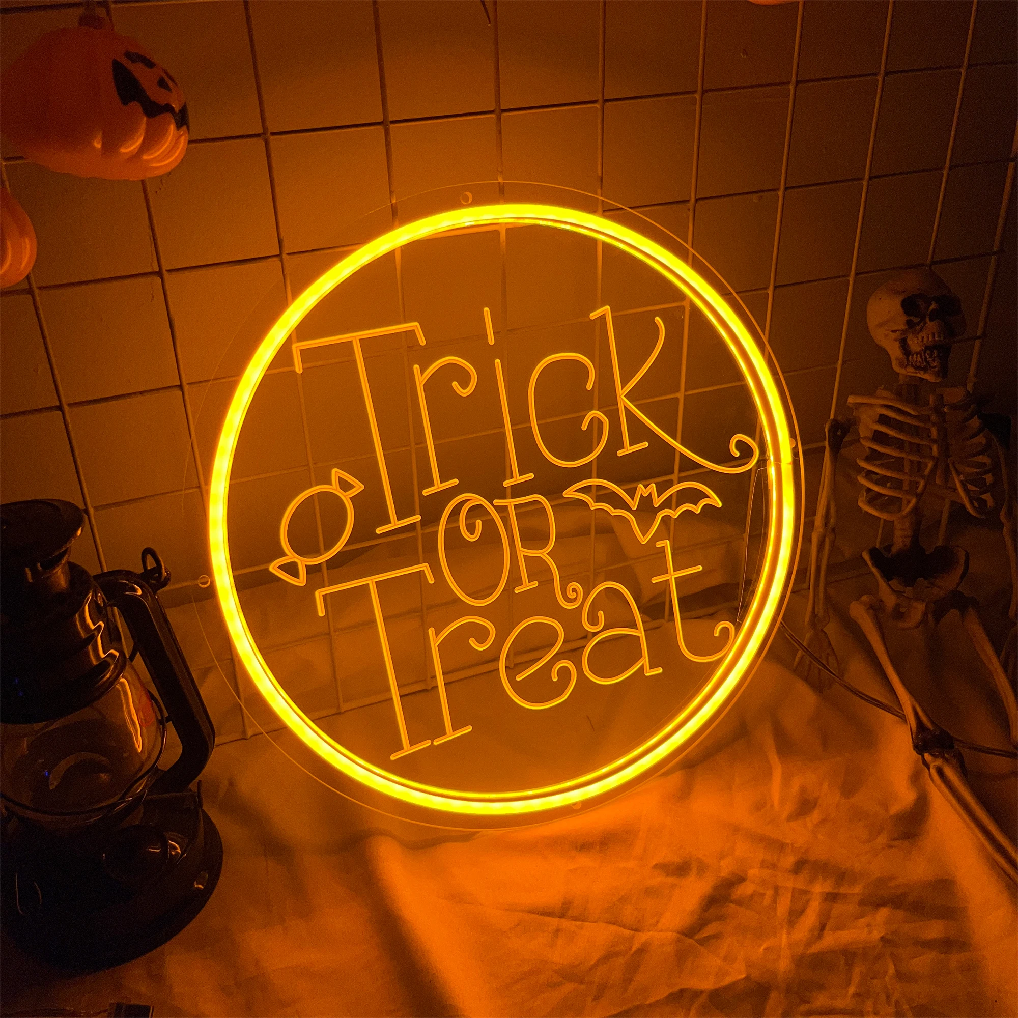 

Trick or Treat Neon Sign Halloween Decorations Yard Garden Party Event Decor Led Light Signs Bat Neon Sign Custom Neon Sign