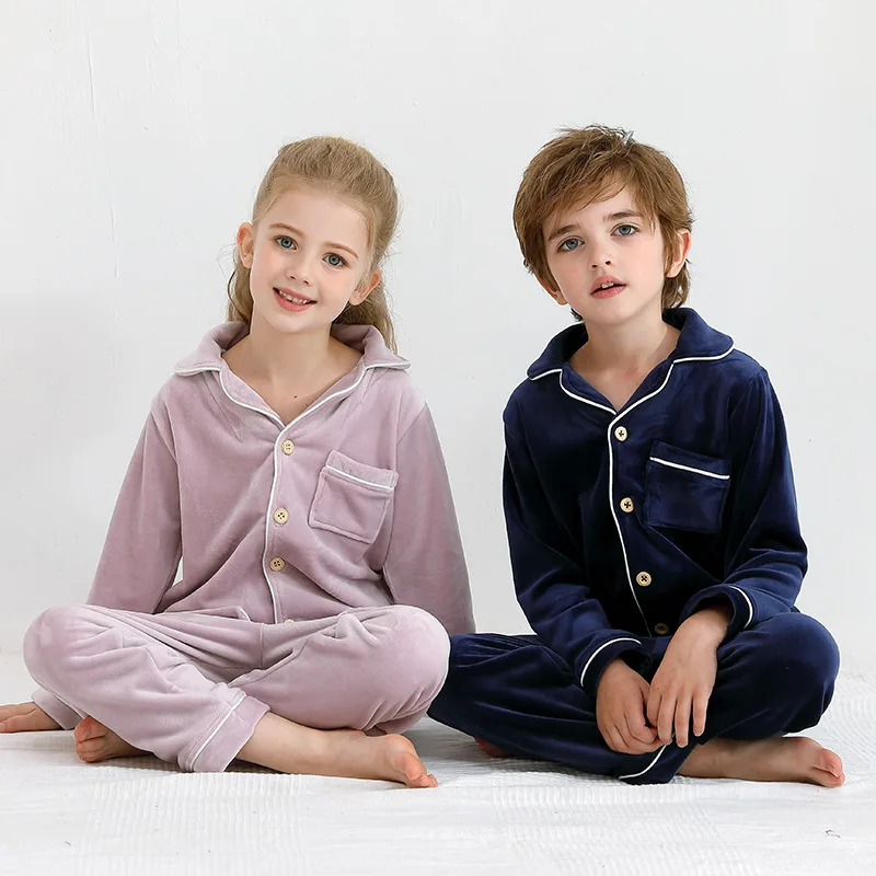 

2-16 Years Kids Girls Boys Flannel Pyjamas Autumn Winter Nightwear Girls Boys Thermal Warm Up Sleepwear Pajamas Sets Home Wear