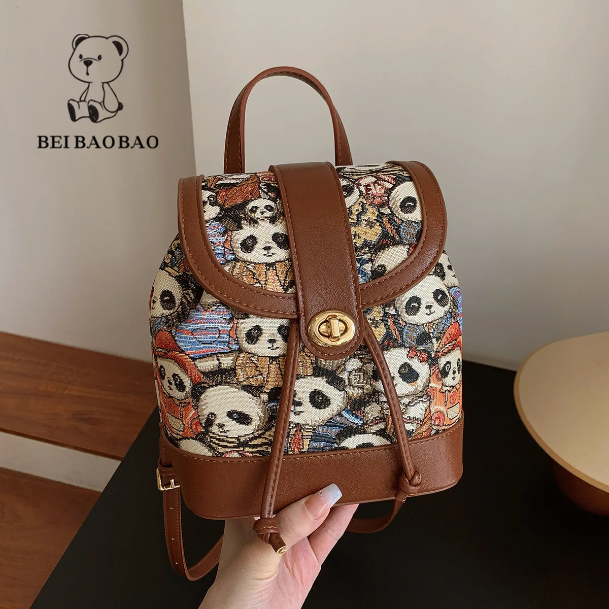Beibaobao 2024 New Backpack Women's Cartoon Printed Student Backpack Large Capacity Contrast Canvas Travel Bag Handbag 5