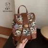 Beibaobao 2024 New Backpack Women's Cartoon Printed Student Backpack Large Capacity Contrast Canvas Travel Bag Handbag 5